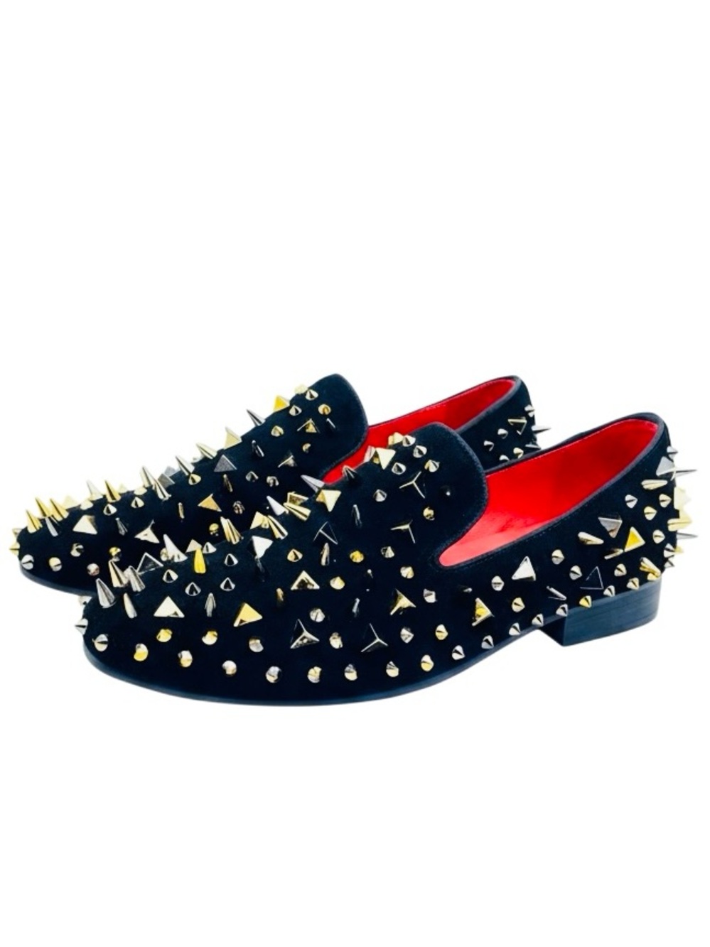 Azalea Wang Holt Black Gold/Silver Spiked/Studded Suede Loafers - Picture 4 of 11